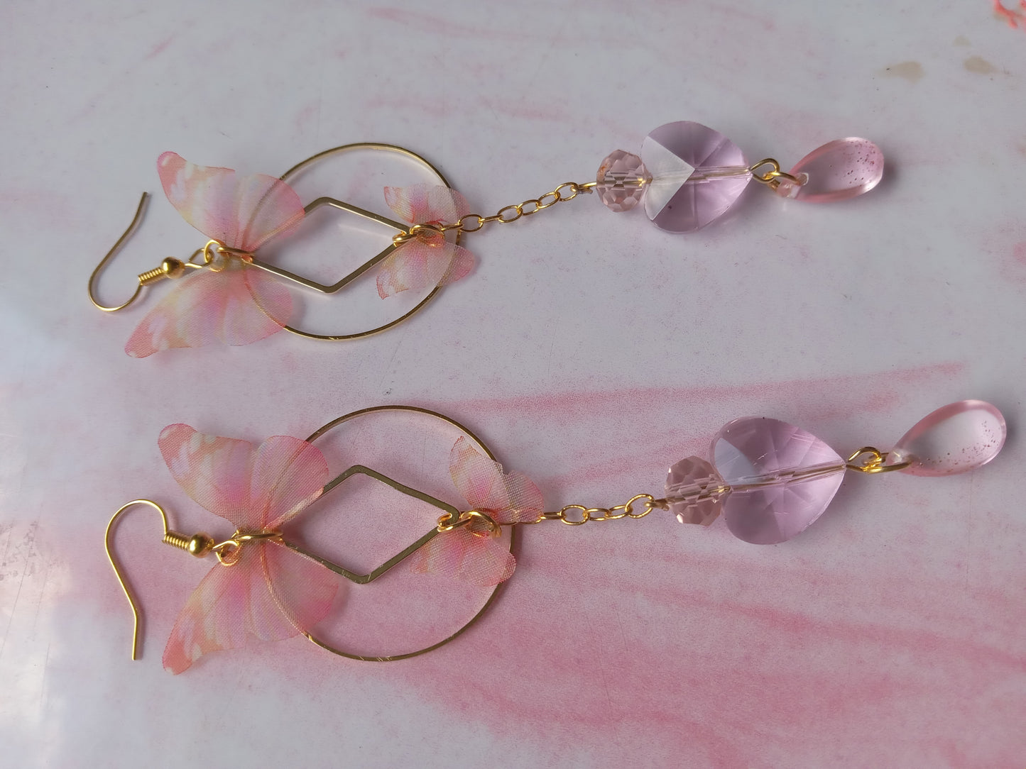 Pink Drop Butterfly Ear Rings