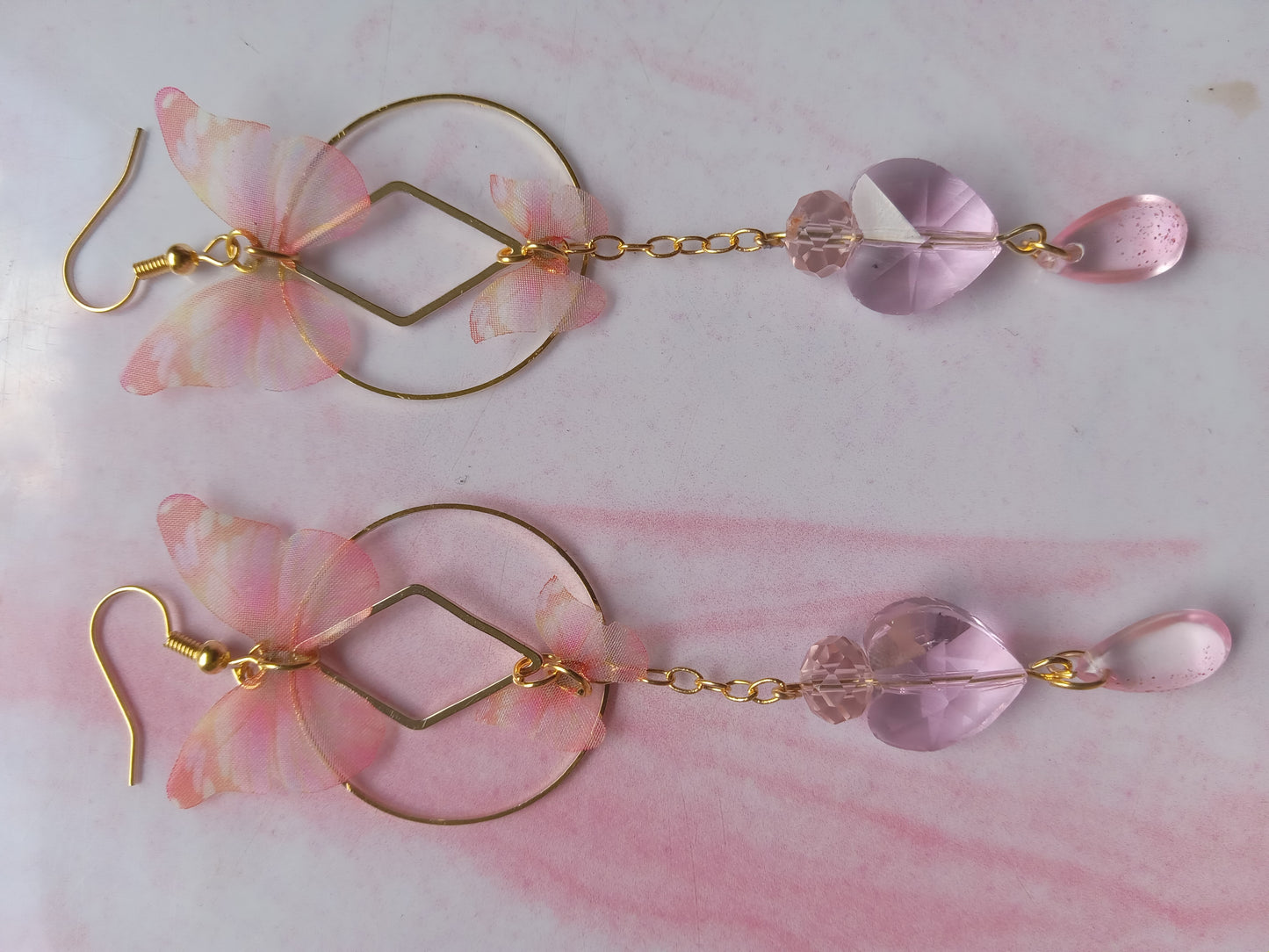 Pink Drop Butterfly Ear Rings