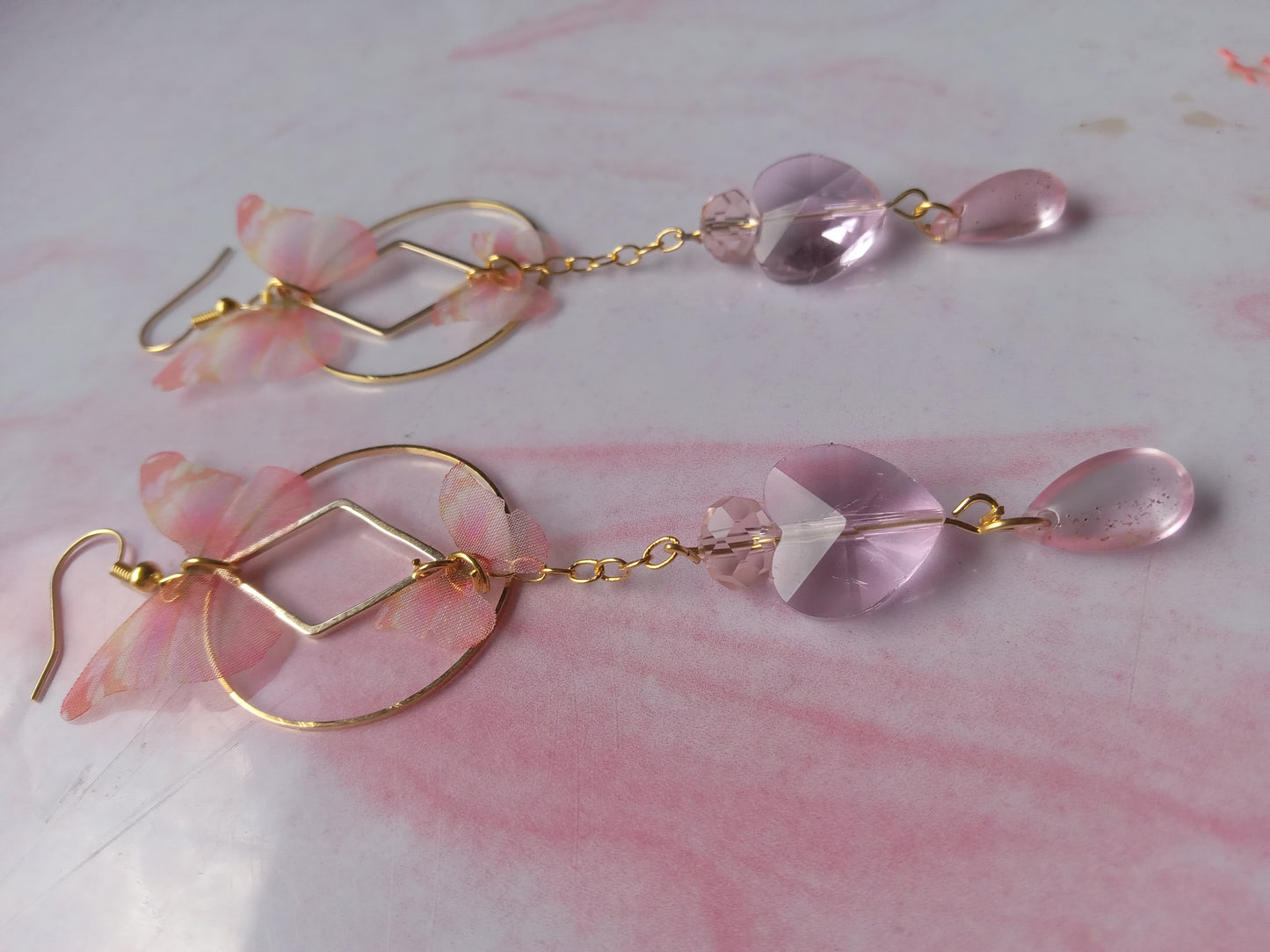Pink Drop Butterfly Ear Rings