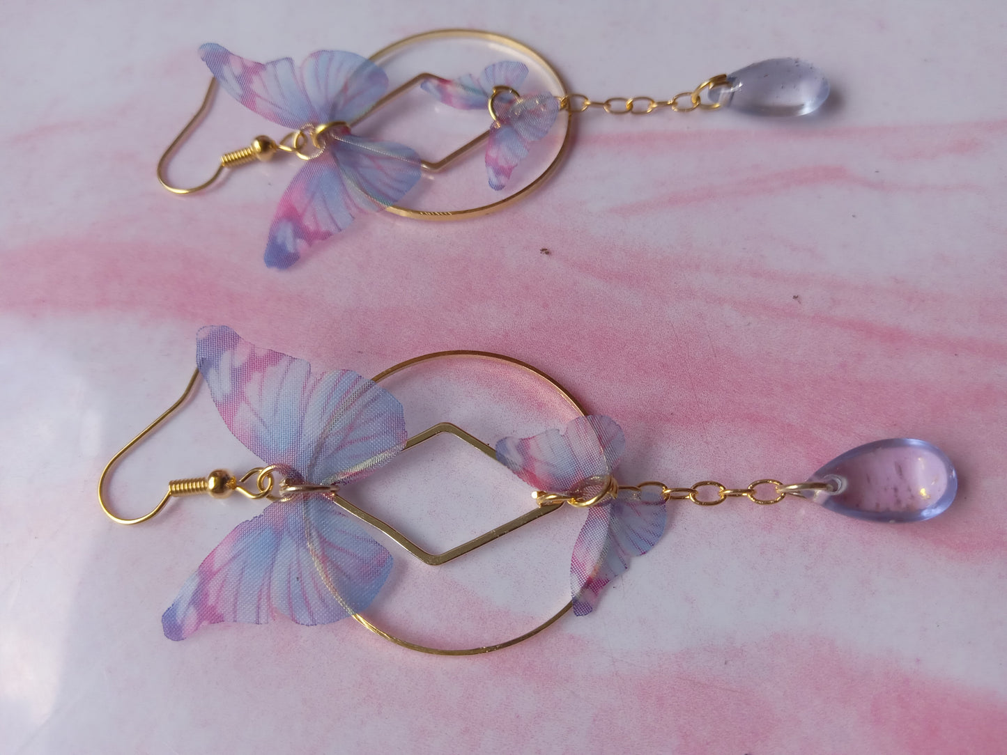 Purple / Pink Double Butterfly Ear Rings