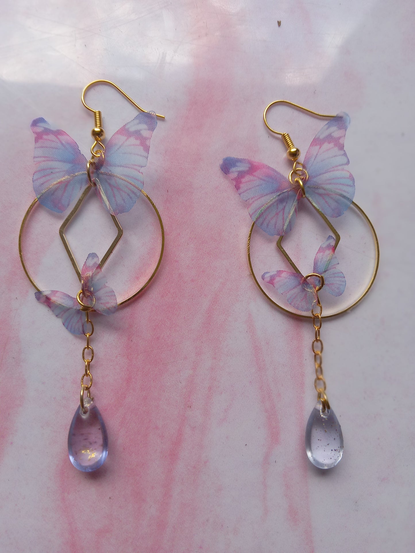 Purple / Pink Double Butterfly Ear Rings