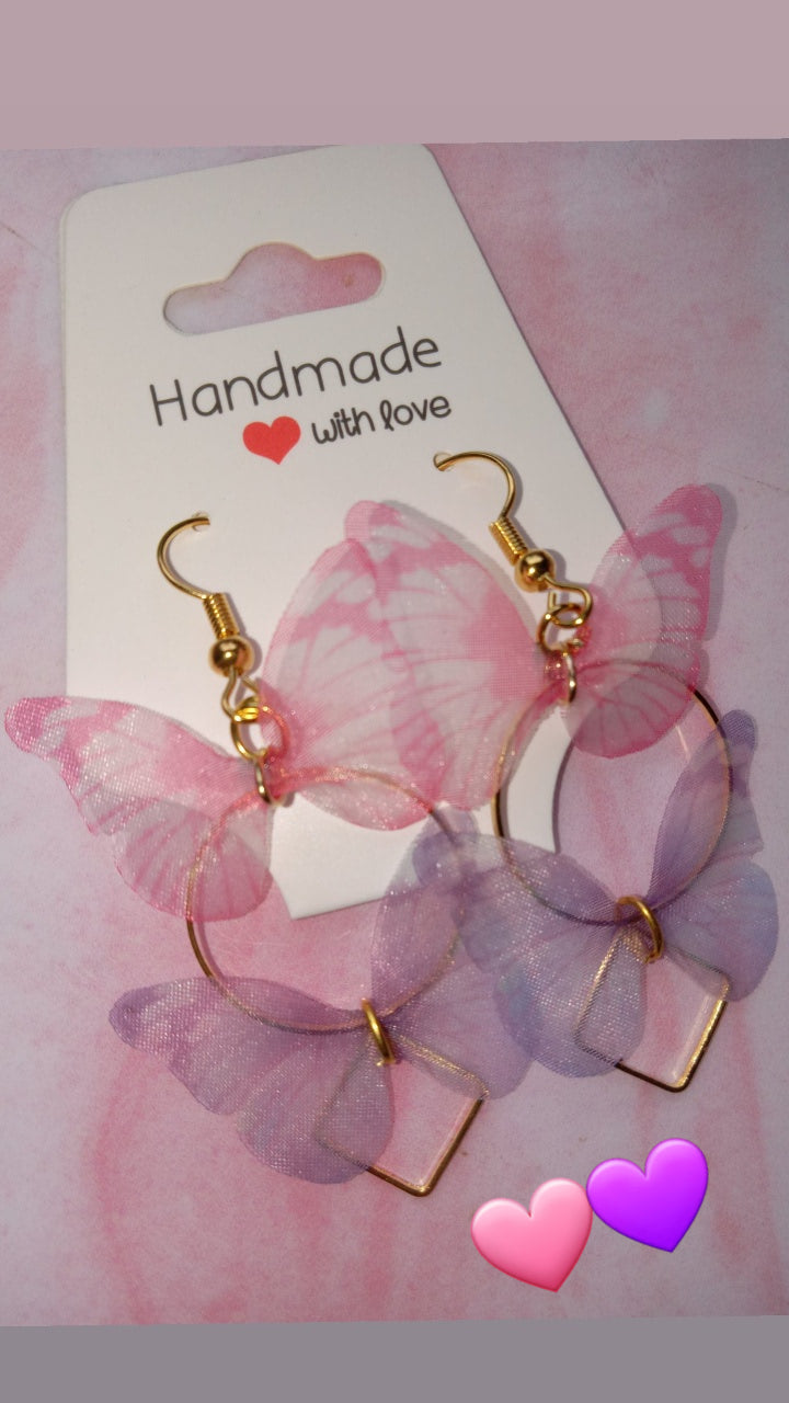 Double Butterfly Drop Ear Rings