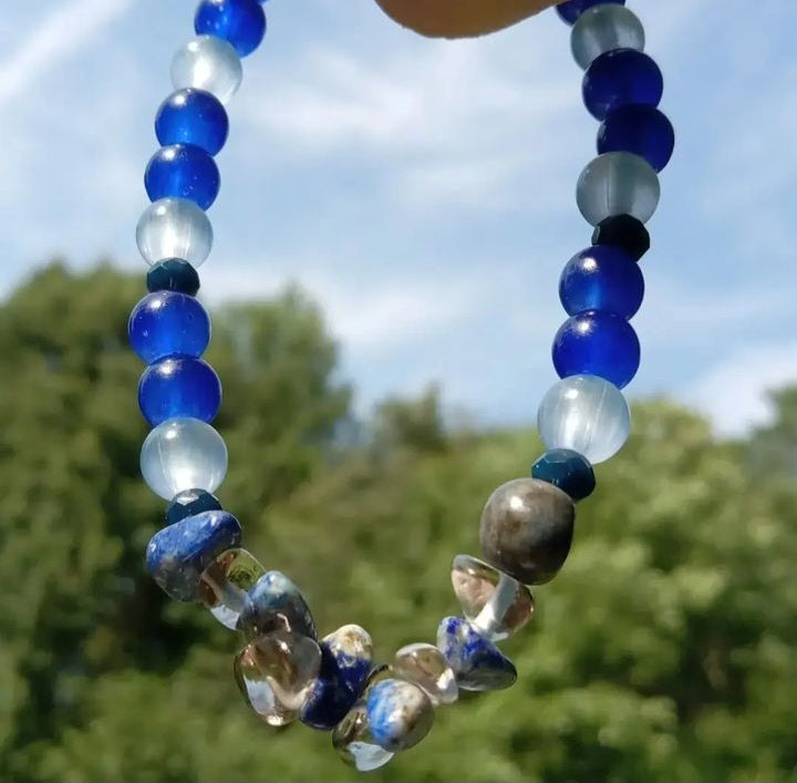 Blue Sodalite & Clear Quartz Crystal Stone Bracelet