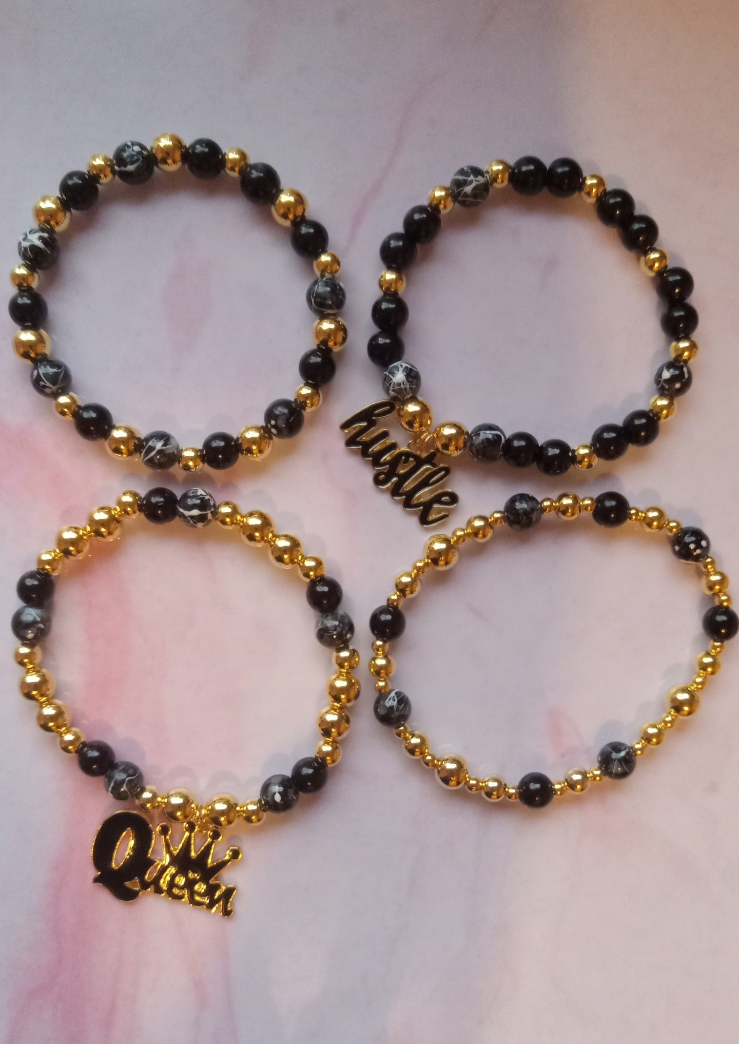 Stackable Set Hustle Queen Beaded Charm Bracelet
