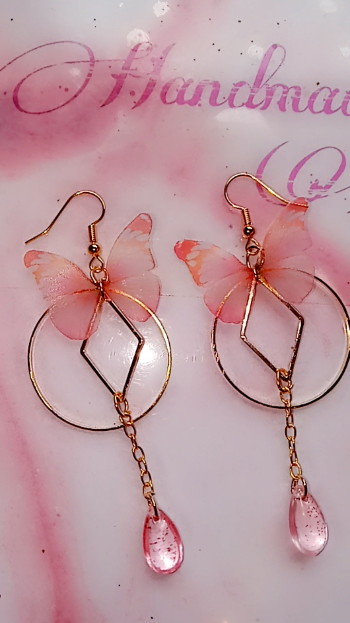 Pink Butterfly Ear Rings
