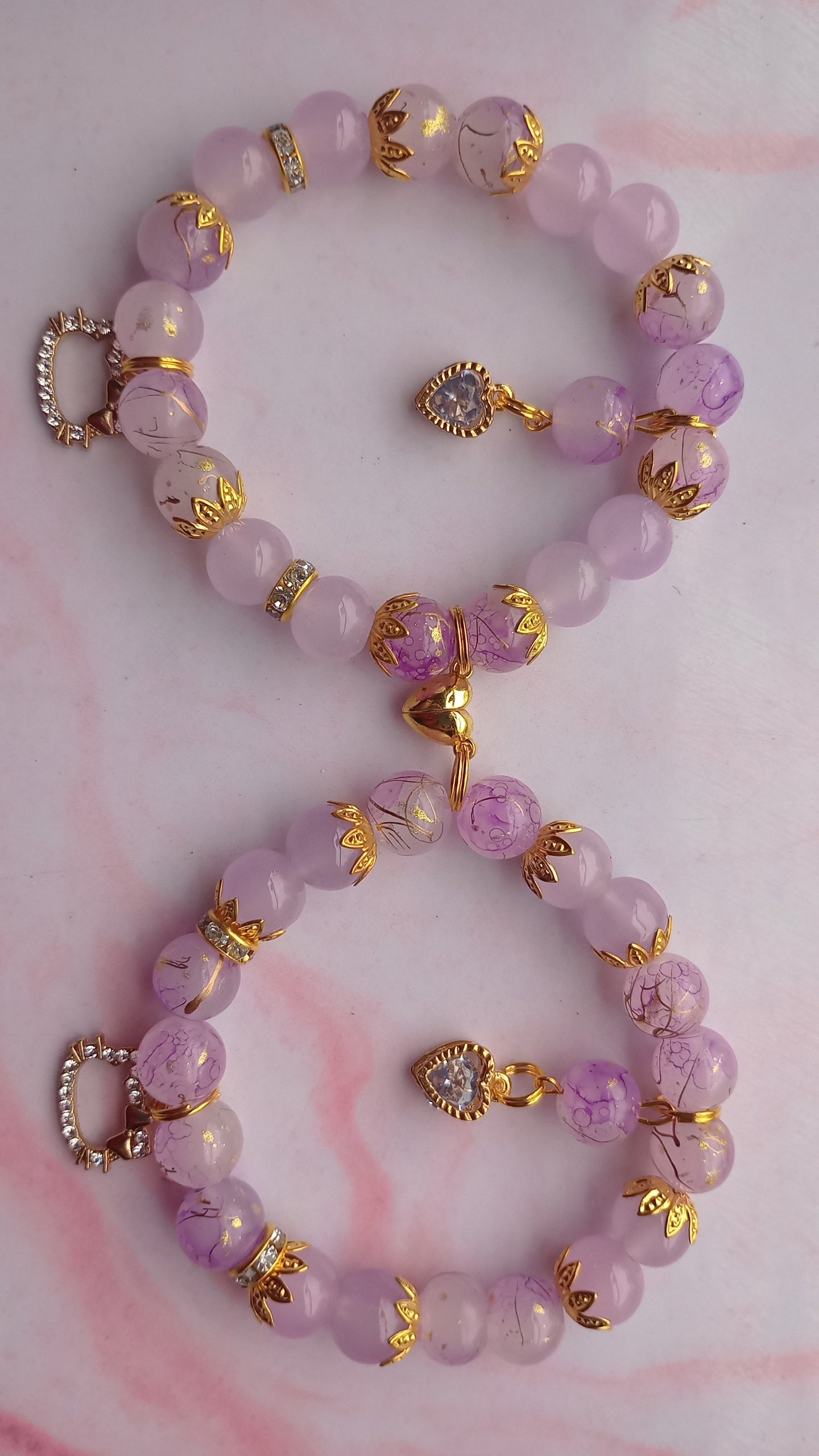 Purple Gold Matching H Kitty Charm Bracelet Set