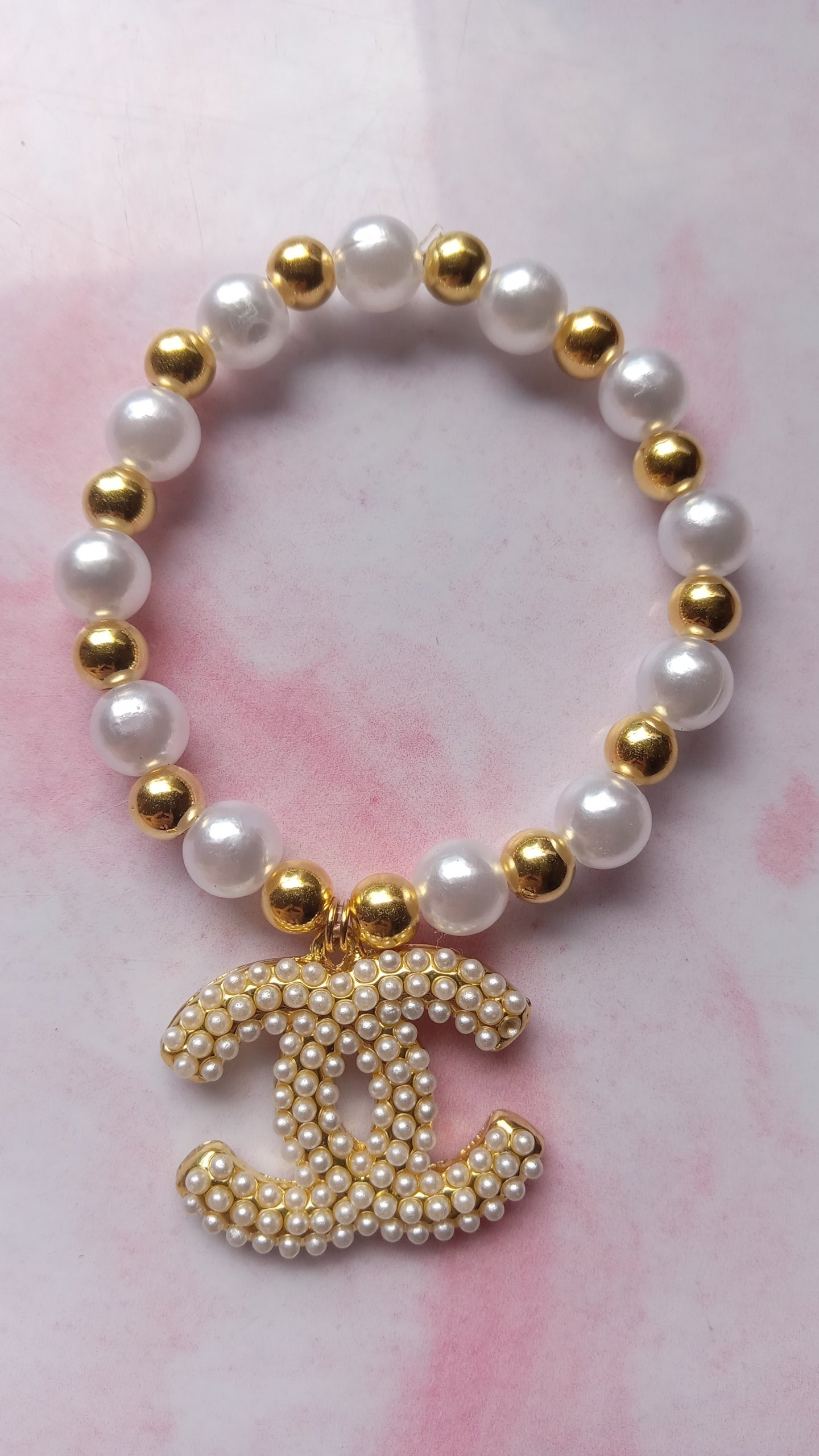 Pearl Beaded Charm Bracelet