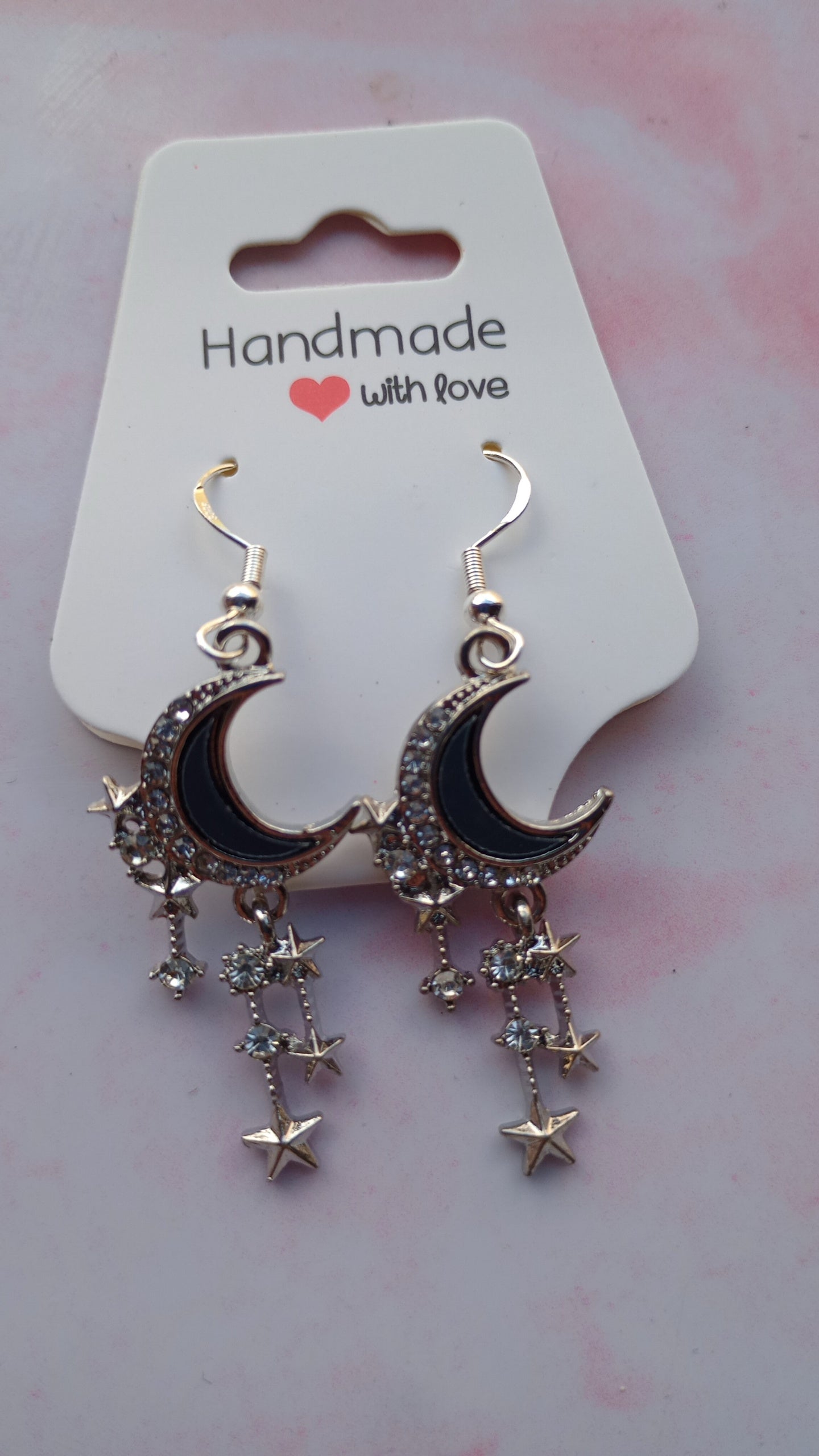 Silver Moon Drop Ear Rings