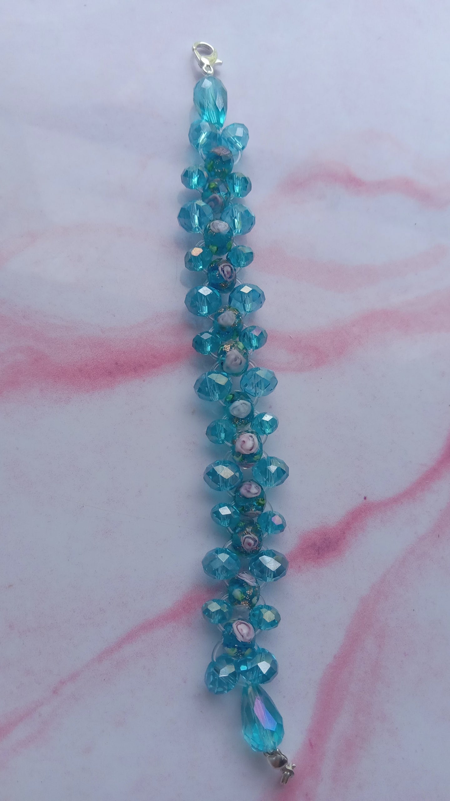 Blue Pink Rose Bling Bracelet