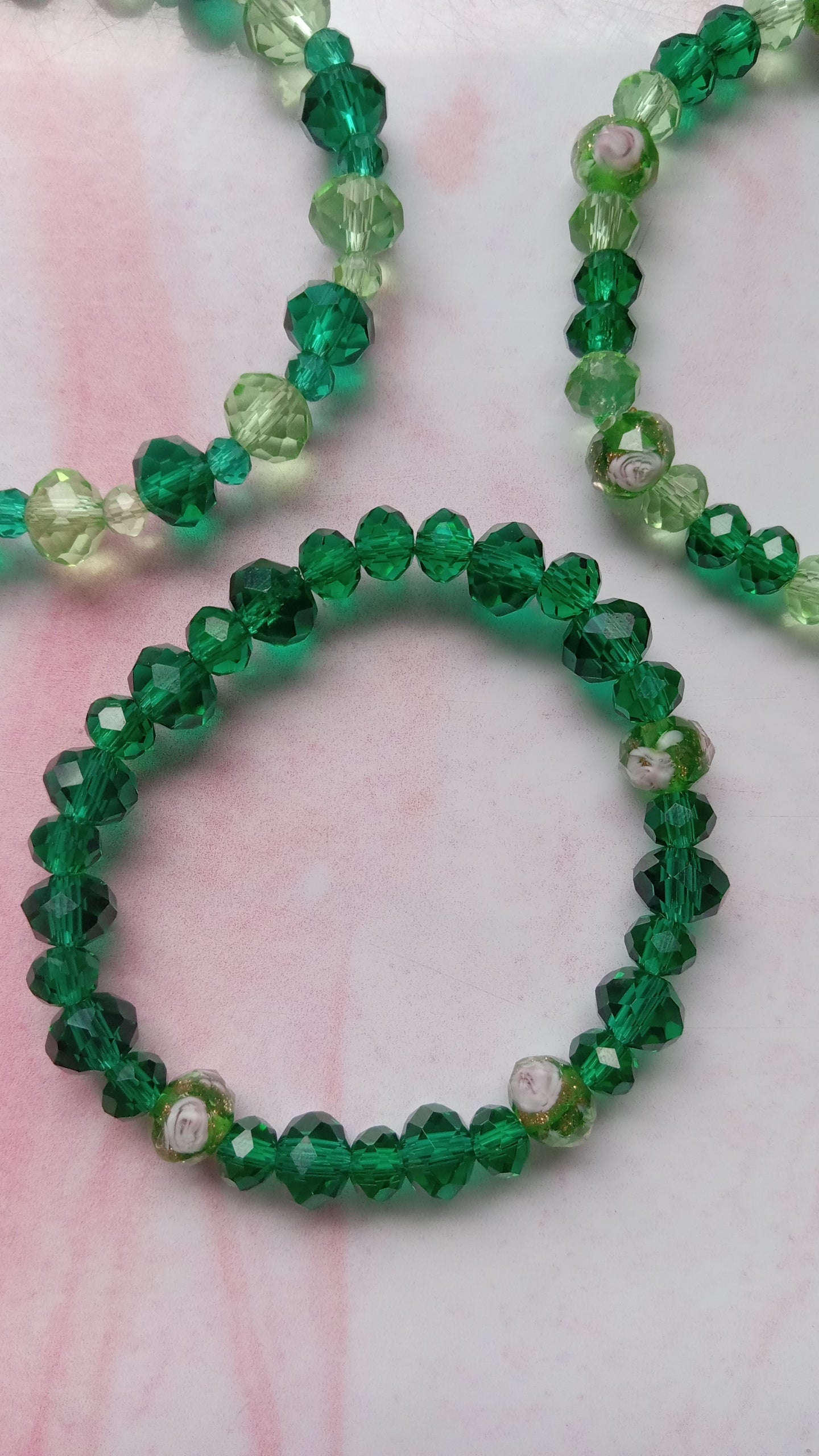 Emerald Green Stackable Beaded Charm Bracelet Set
