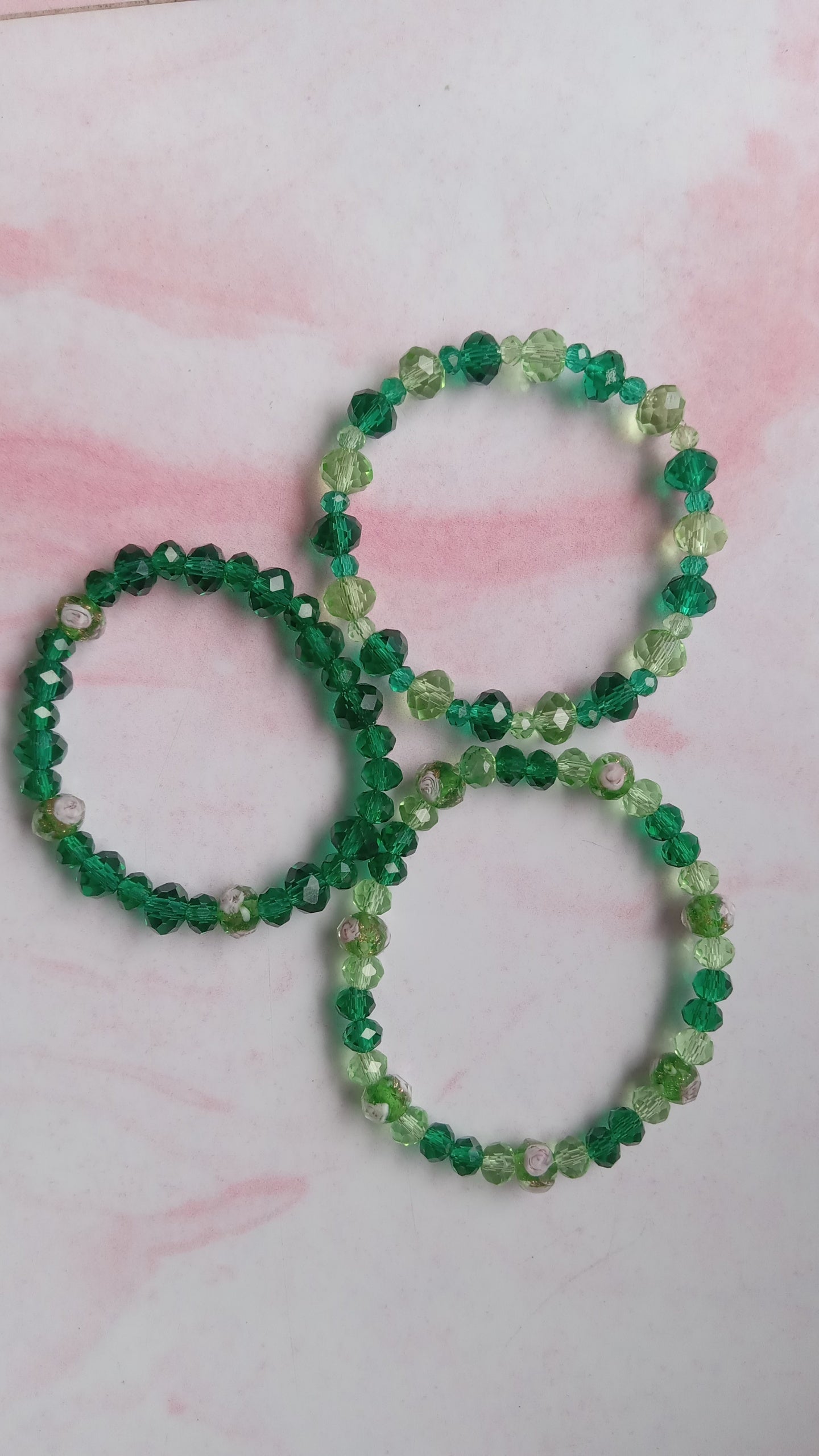 Emerald Green Stackable Beaded Charm Bracelet Set