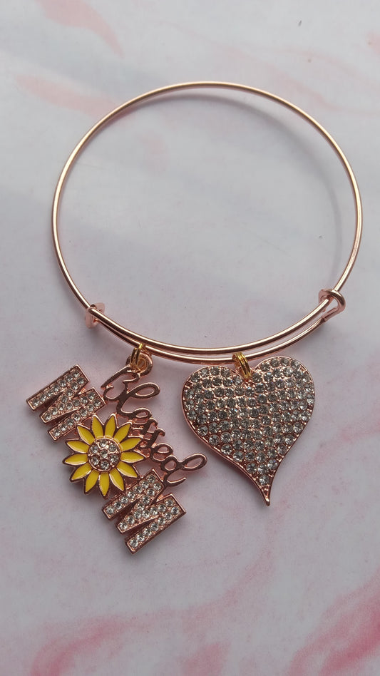 Blessed Mom Bling Bangle Bracelet