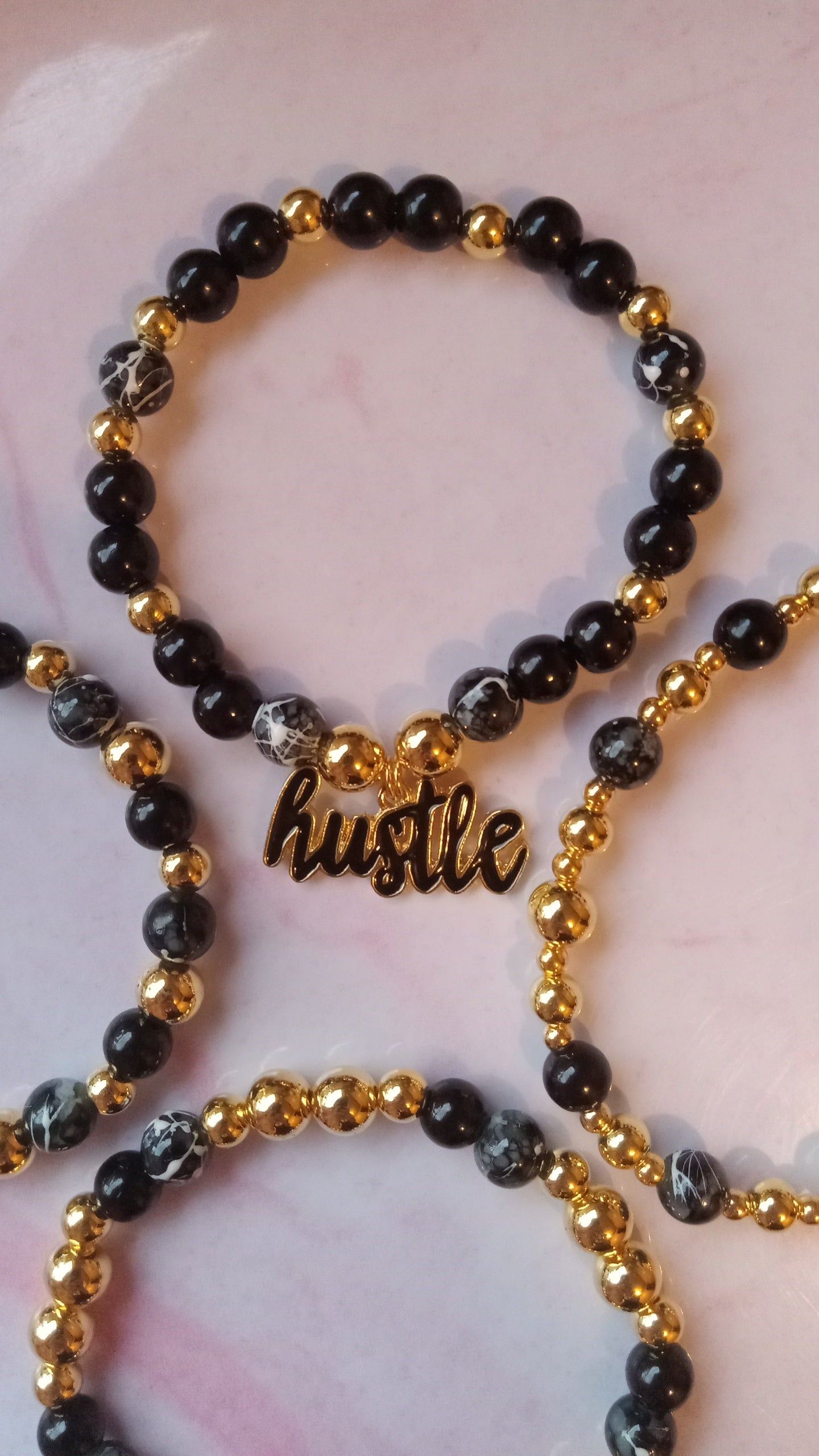 Stackable Set Hustle Queen Beaded Charm Bracelet